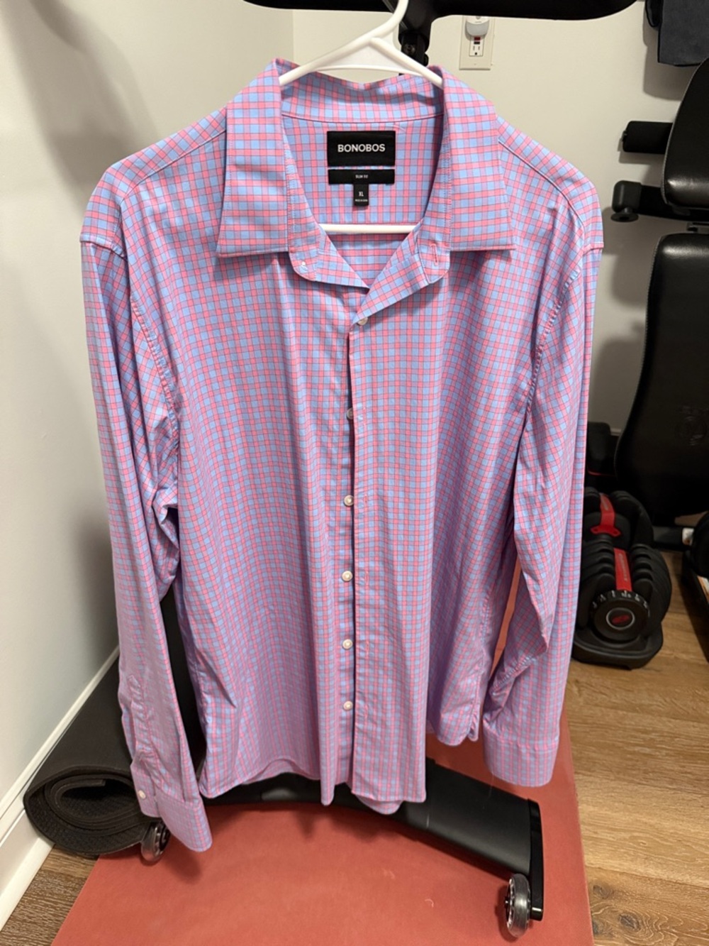 Bonobos Pink and Blue Windowpane Check Slim Fit XL Dress Shirt